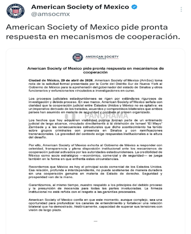 El panorama se agudizó tras el posicionamiento de la American Society of Mexico, que pidió al Gobierno mexicano actuar con celeridad ante las solicitudes de detención .