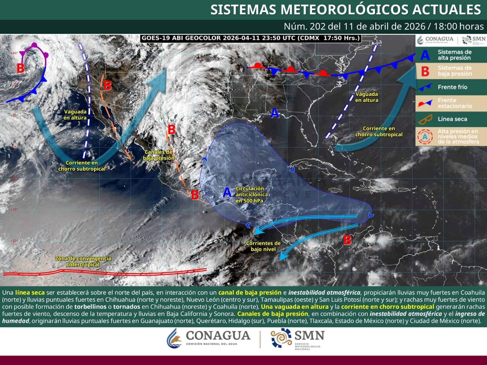 Nuevo frente frío traerá 5 días de lluvias fuertes, heladas de hasta -10°C y temperaturas de 45°C en México
