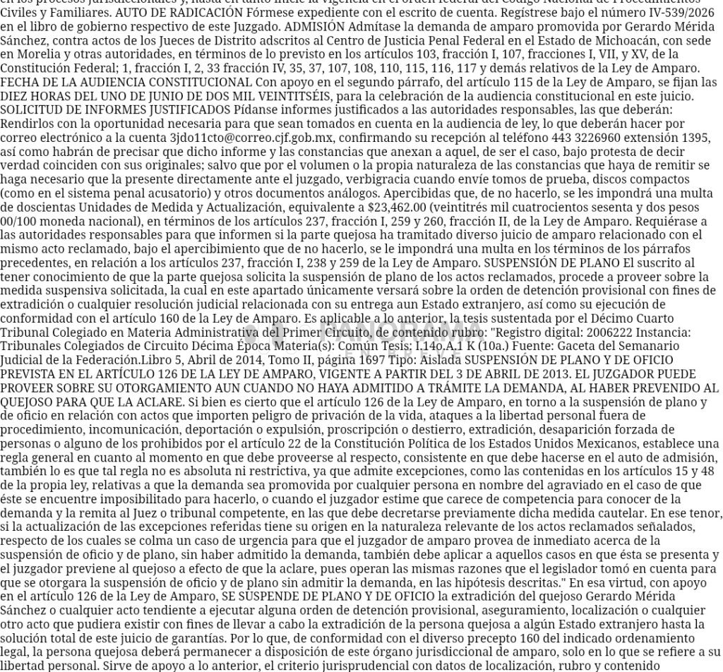 La extradición de Gerardo Mérida Sánchez hacia Estados Unidos enfrenta un freno temporal luego de que un juez federal concediera una suspensión que impide, por ahora, su detención provisional con fines de extradición.