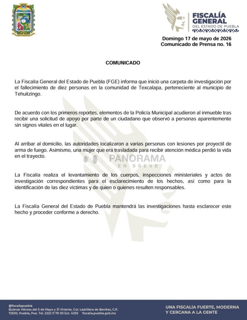 El ataque armado contra integrantes de una familia ocurrió la mañana de este domingo en el municipio de Tehuitzingo, Puebla, donde al menos 10 personas perdieron la vida.