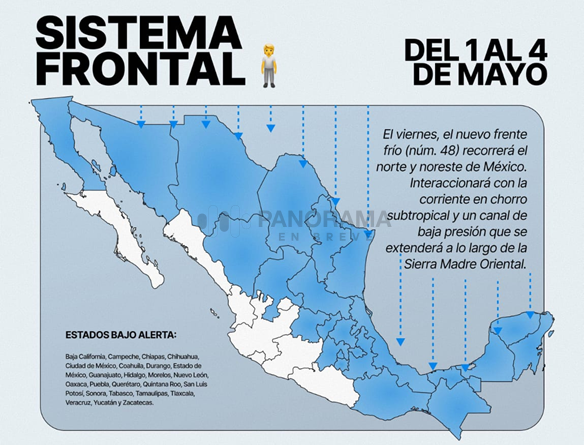 El clima en México enfrentará un cambio significativo durante los primeros días de mayo debido a la llegada del frente frío número 48.