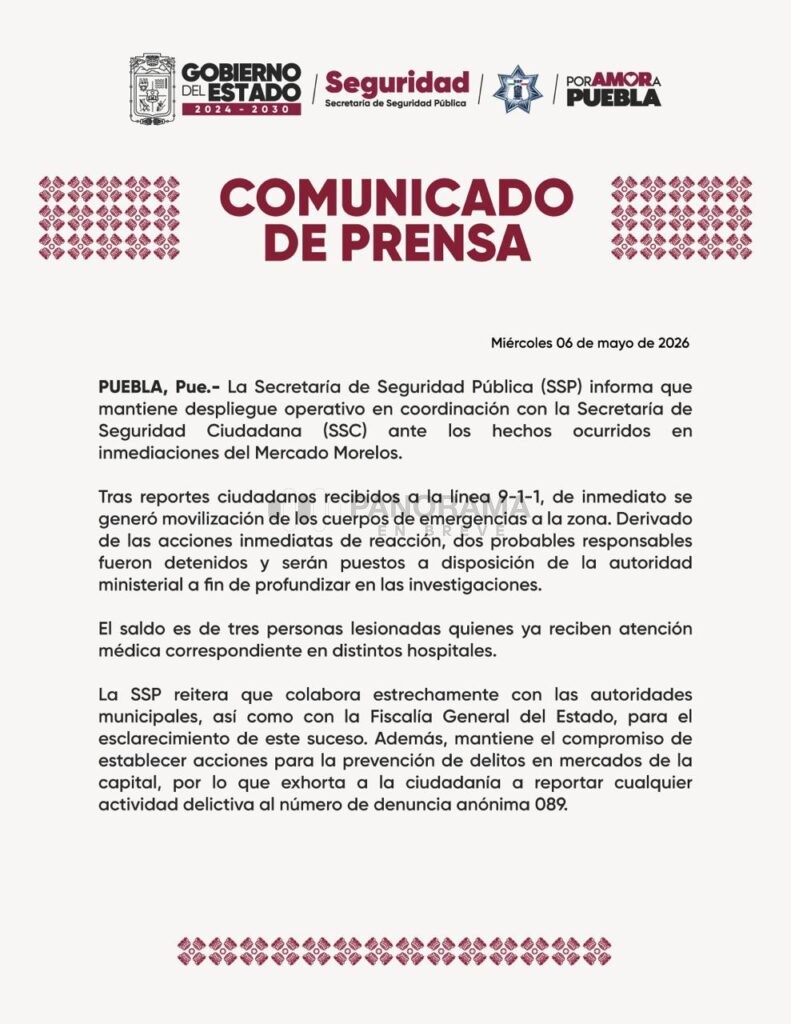 Gobierno de Puebla asegura vigilancia permanente en el mercado Morelos