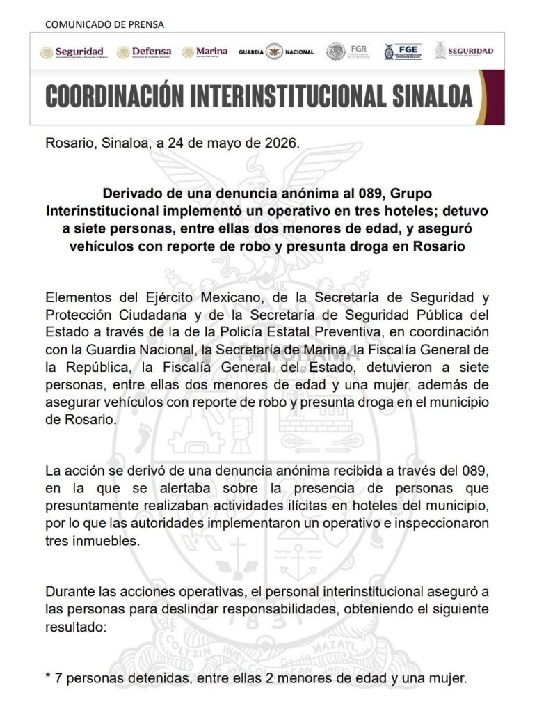 La presencia de fuerzas de seguridad en el municipio Rosario se ha intensificado en los últimos meses debido a distintos operativos orientados al combate del robo de vehículos, narcomenudeo y actividades vinculadas con grupos delictivos que operan en la región.