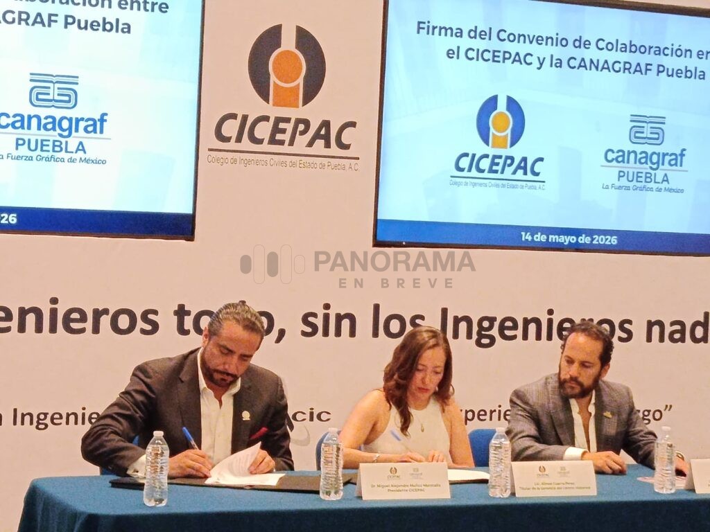 Se llevo la firma la firma del convenio de colaboración entre el Colegio de Ingenieros Civiles del Estado de Puebla y la Cámara Nacional de la Industria de Artes Gráficas.