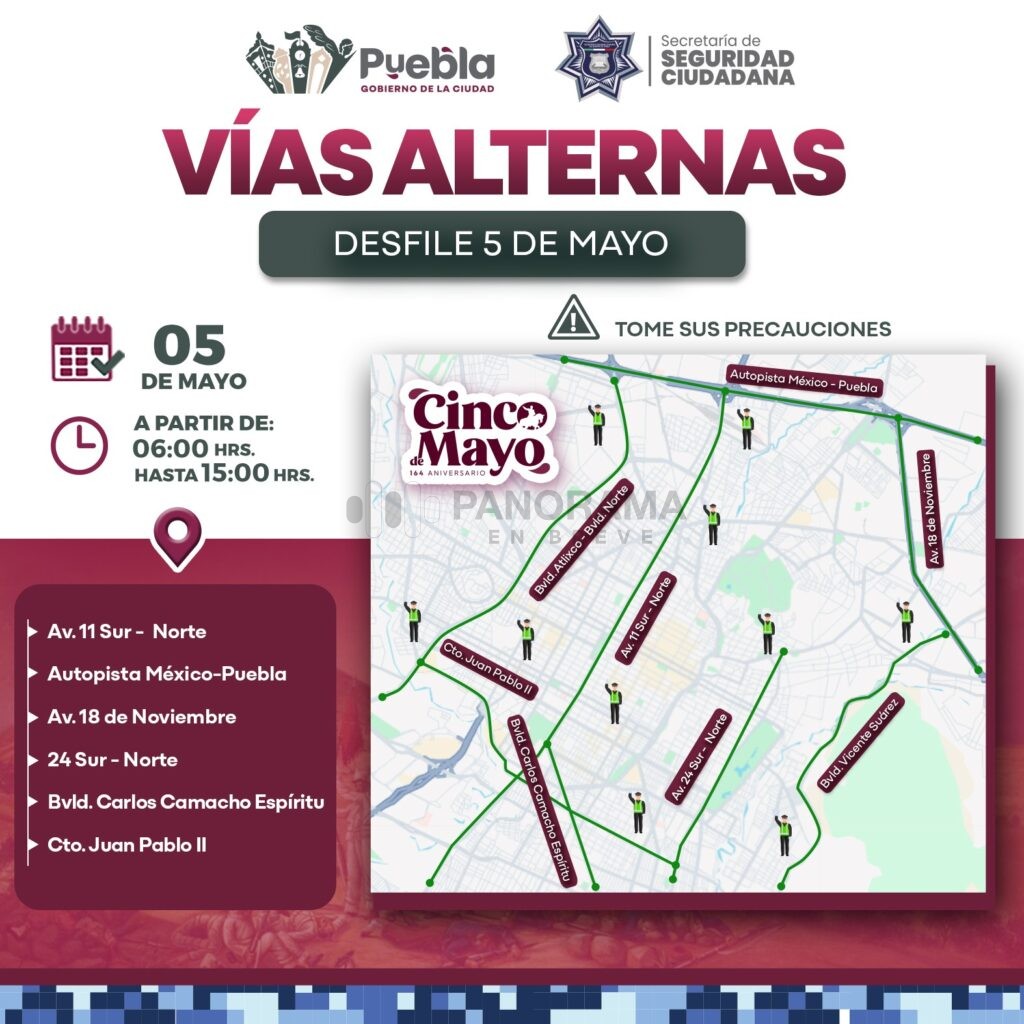 Con motivo del 164 aniversario de la histórica Batalla de Puebla, autoridades de Puebla implementarán un amplio operativo de movilidad y seguridad