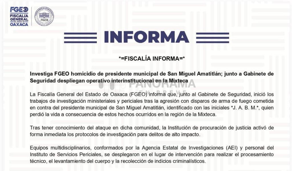 Joel Ángel Bravo Martínez, presidente municipal de San Miguel Amatitlán, Oaxaca, fue asesinado por un grupo de hombres armados que le disparó cuando se encontraba en su domicilio. 