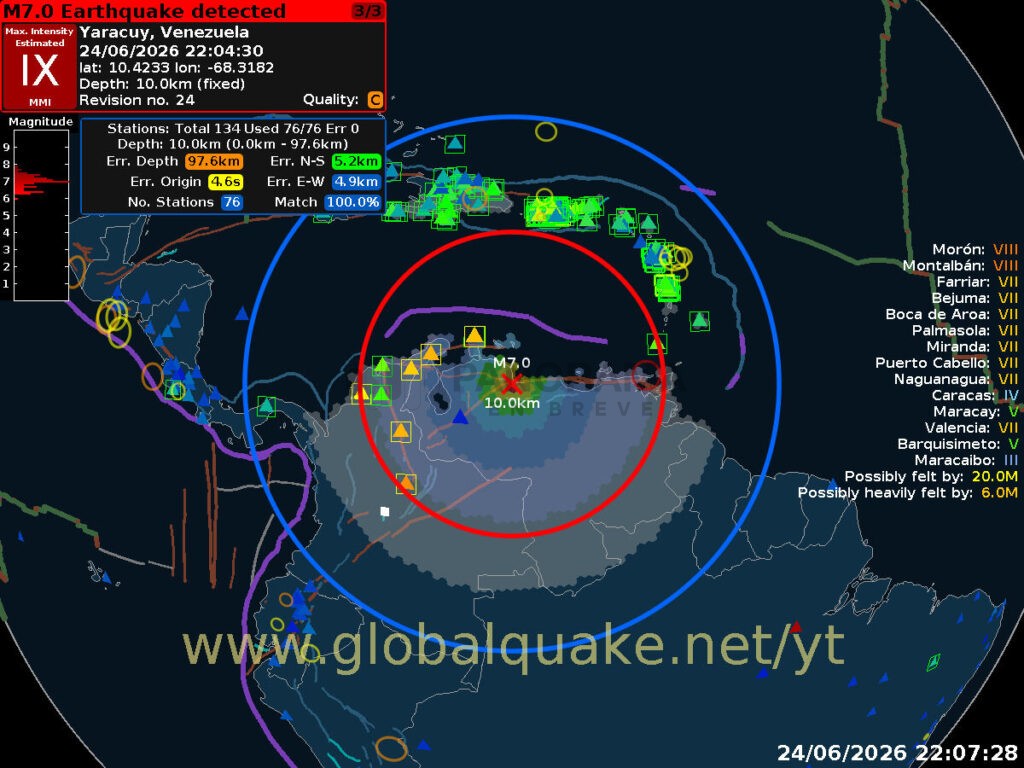 Un fuerte terremoto en Venezuela puso en alerta a varios países de la región la tarde de este miércoles 24 de junio de 2026.