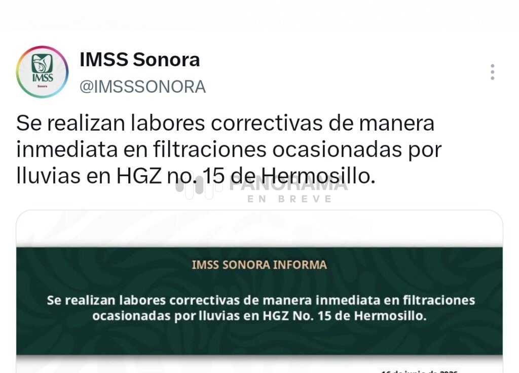 Tras la difusión de los videos, autoridades de la delegación Sonora del Instituto Mexicano del Seguro Social (IMSS) emitieron un comunicado en el que reconocieron que las fuertes lluvias provocaron filtraciones en algunas áreas del Hospital General de Zona No. 15.