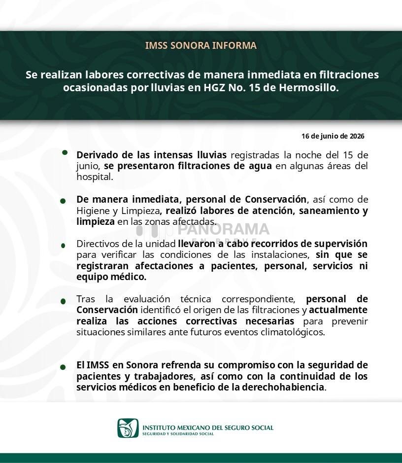 En el estado de Sonora las intensas lluvias registradas la noche del lunes en Hermosillo pusieron bajo la lupa las condiciones de infraestructura del Hospital Universitario.