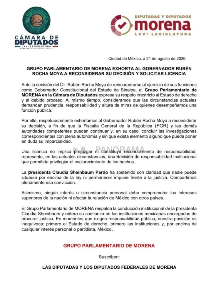 El gobernador de Sinaloa, Rubén Rocha Moya quién pertenece a Morena anunció este viernes 21 de agosto su reincorporación al cargo.