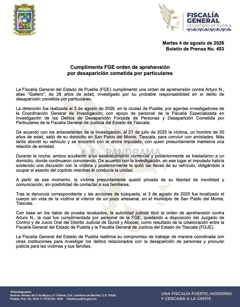 Detención de Arturo "N" alias Gallero en Puebla.
