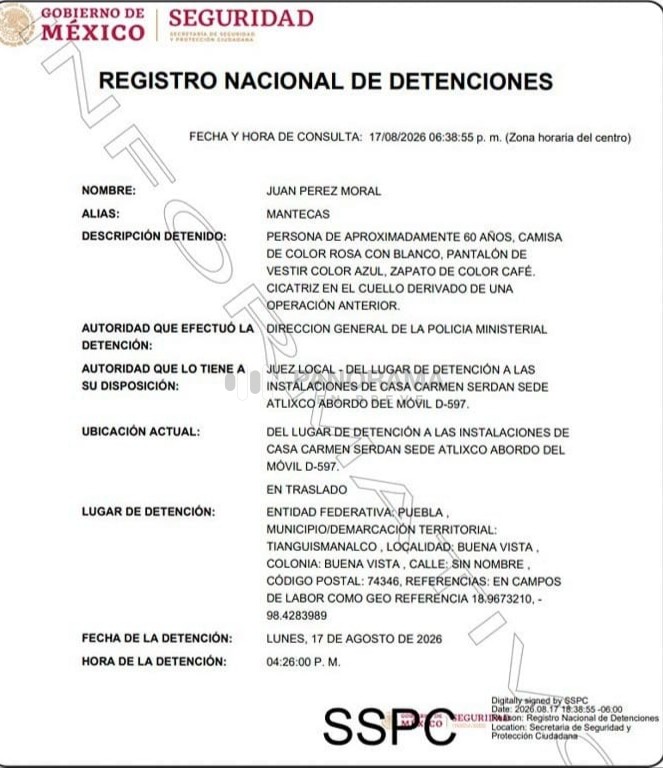 Detención del presidente municipal de Tianguismanalco.