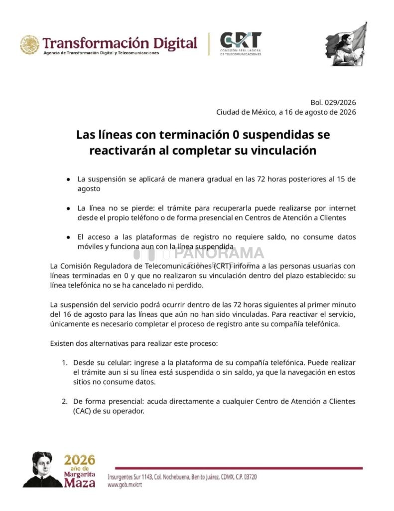 La Comisión Reguladora de Telecomunicaciones (CRT) informó que 71 millones de líneas telefónicas ya completaron su proceso de vinculación en México.