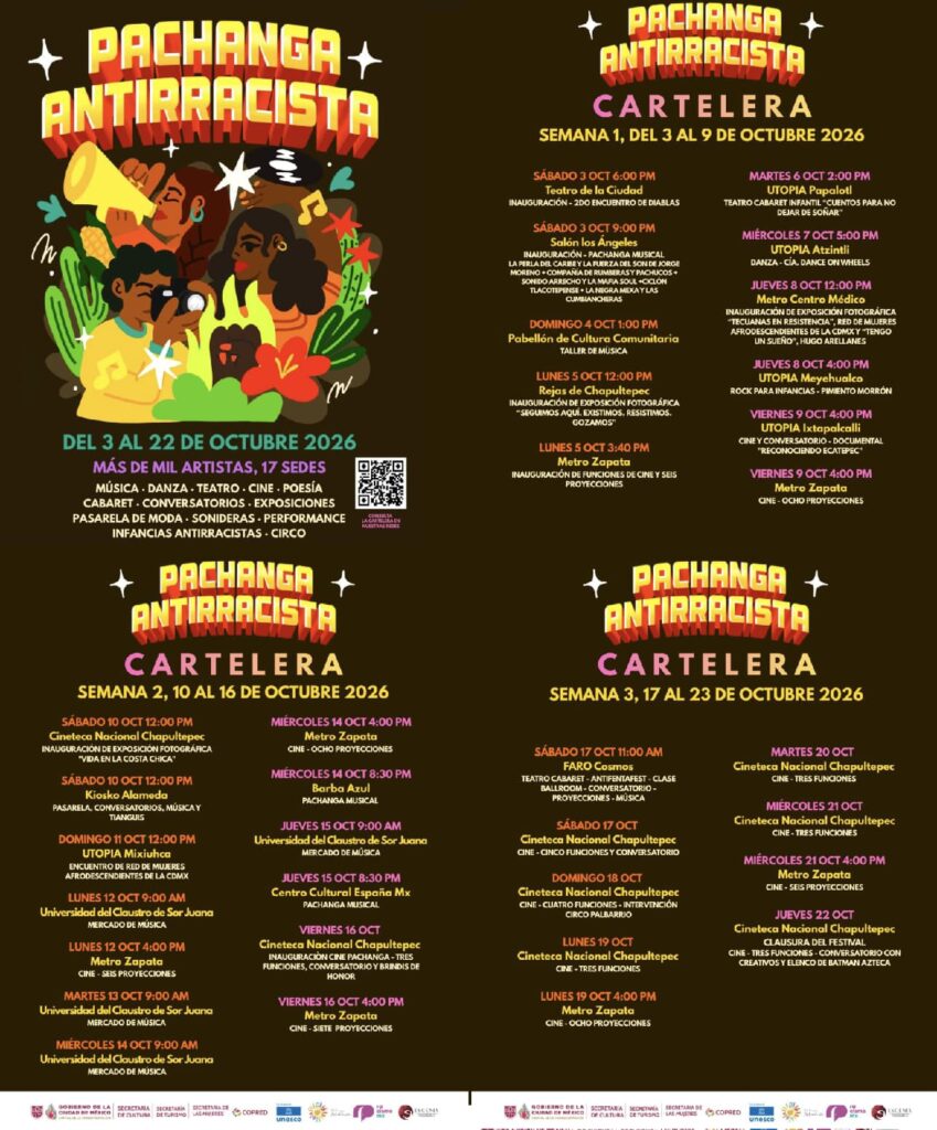 Ya llega la Pachanga! El próximo sábado 3 de octubre comienza la quinta edición del Festival Pachanga Antirracista con una duración de tres semanas.