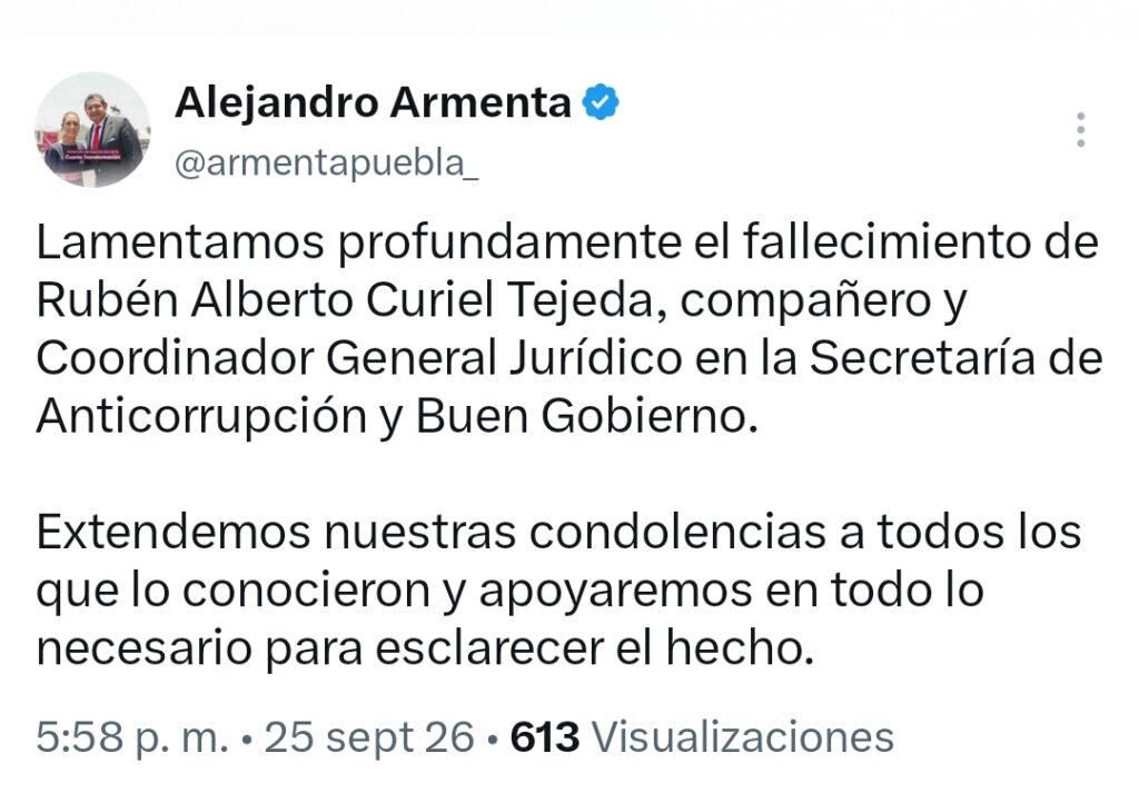 La Fiscalía General del Estado (FGE) de Puebla mantiene abierta la investigación por la muerte de Rubén Alberto Curiel Tejeda.