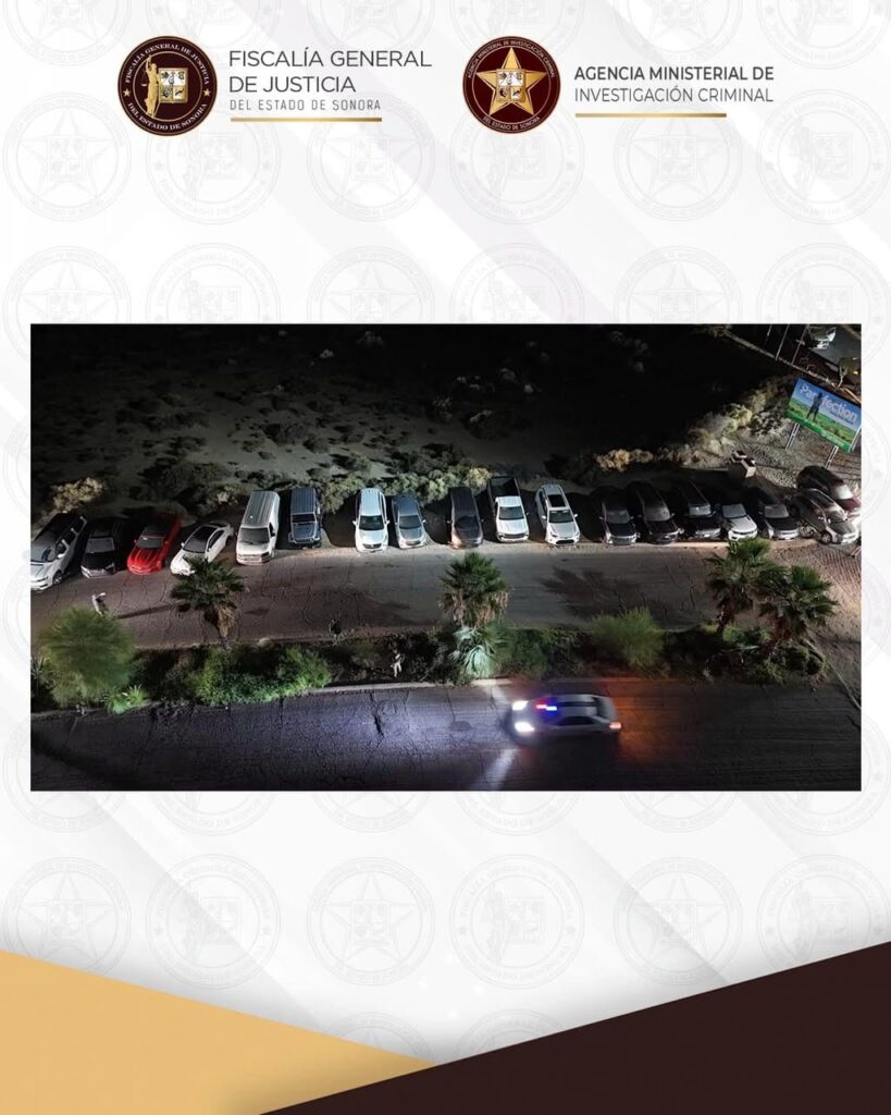 La Fiscalía General de Justicia del Estado de Sonora (FGJES) aseguró 18 vehículos en el sótano de un complejo de lujo en Puerto Peñasco.