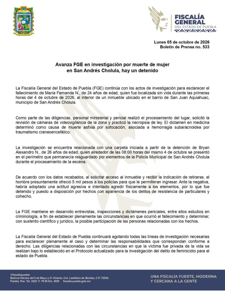 La muerte de María Fernanda Orozco Suárez, de 24 años, conmocionó a familiares, estudiantes y habitantes de San Andrés Cholula, luego de que la joven fuera localizada sin vida.